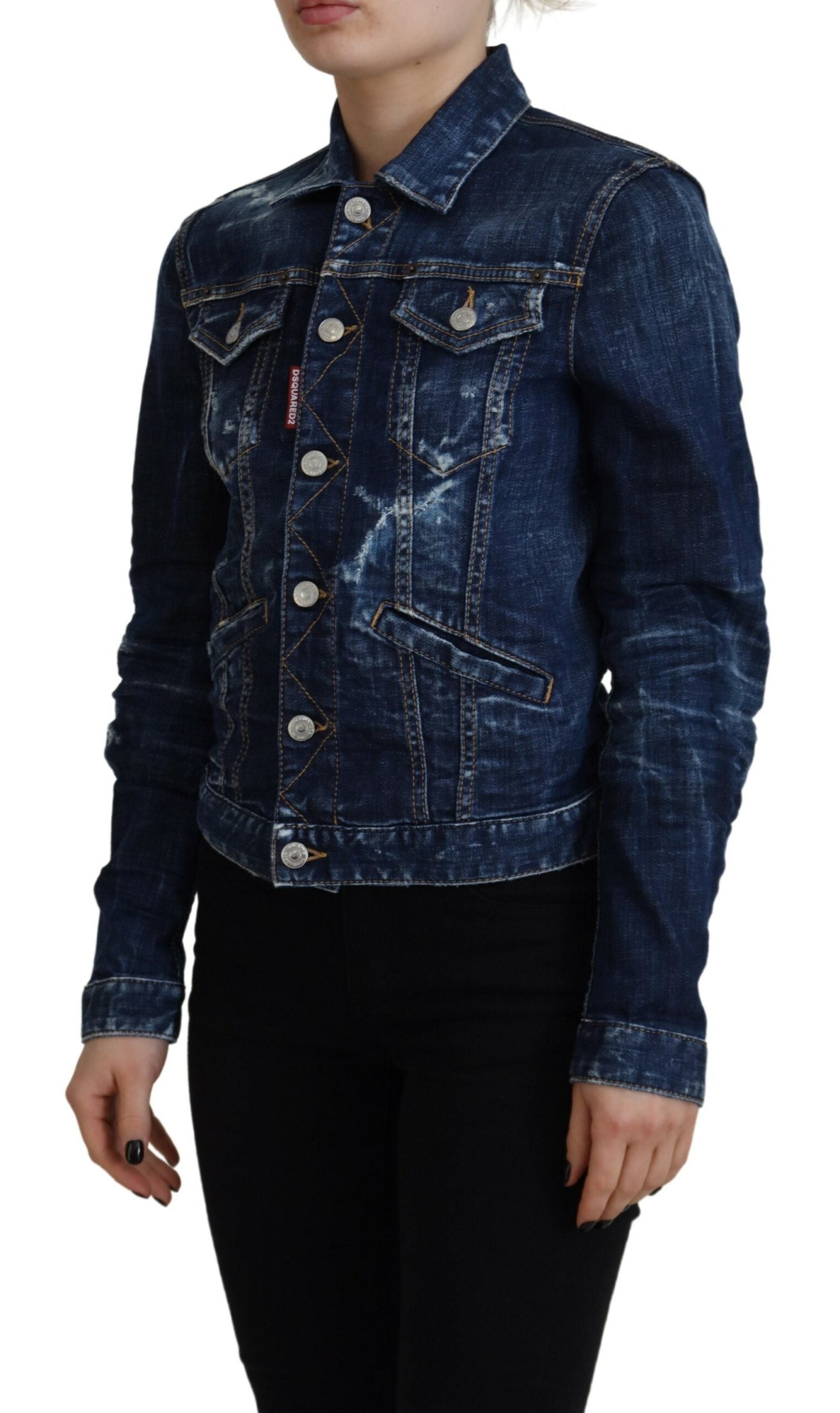 Dsquared² Mavi Simge Baskılı Yıpranmış Kot Ceket